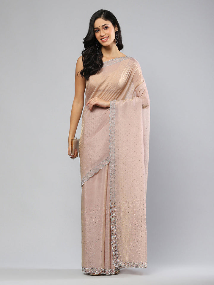 Swarovski Border Art-Chiffon Organza Plain Saree