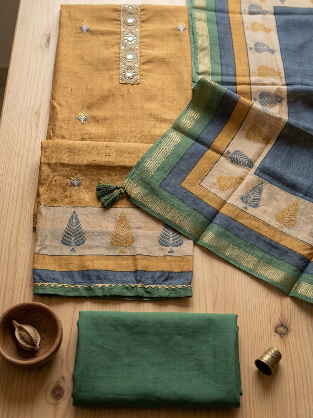 Embroidered Chanderi Unstitched Suit With Pant &amp; Dupatta