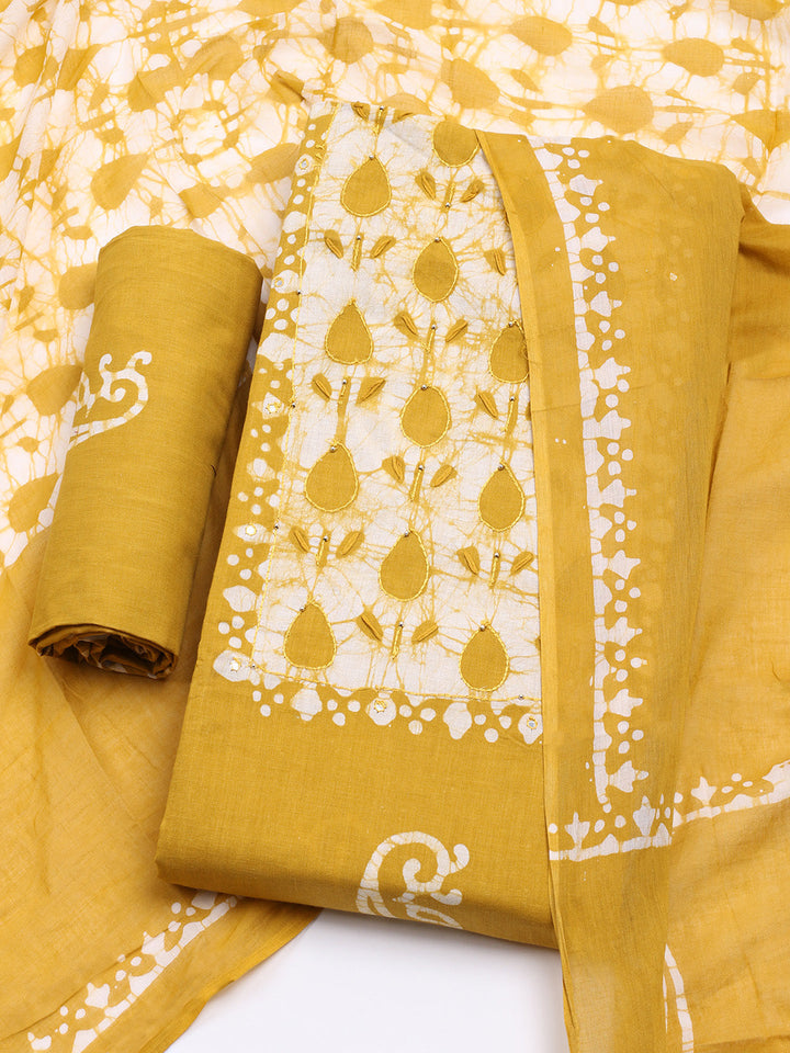 Printed Cotton Blend Unstitched Kurta With Pant &amp; Dupatta