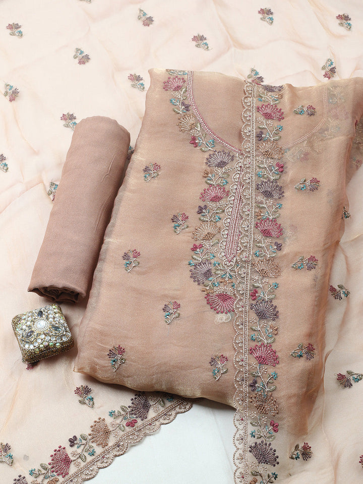 Embroidered Organza Unstitched Suit With Pant &amp; Dupatta