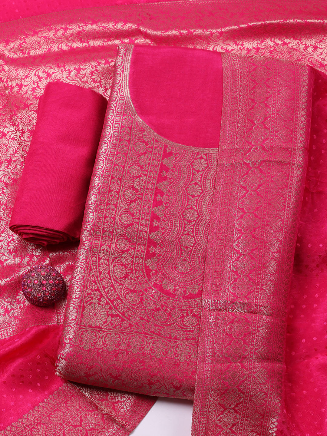 Embroidered Tissue Unstitched Suit With Pant &amp; Dupatta
