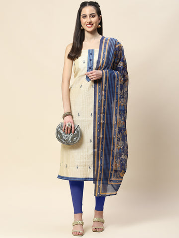 Neck Patti Chanderi Unstitched Suit Piece With Dupatta