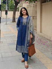 Printed Cotton Blend Kurta With Pant & Dupatta