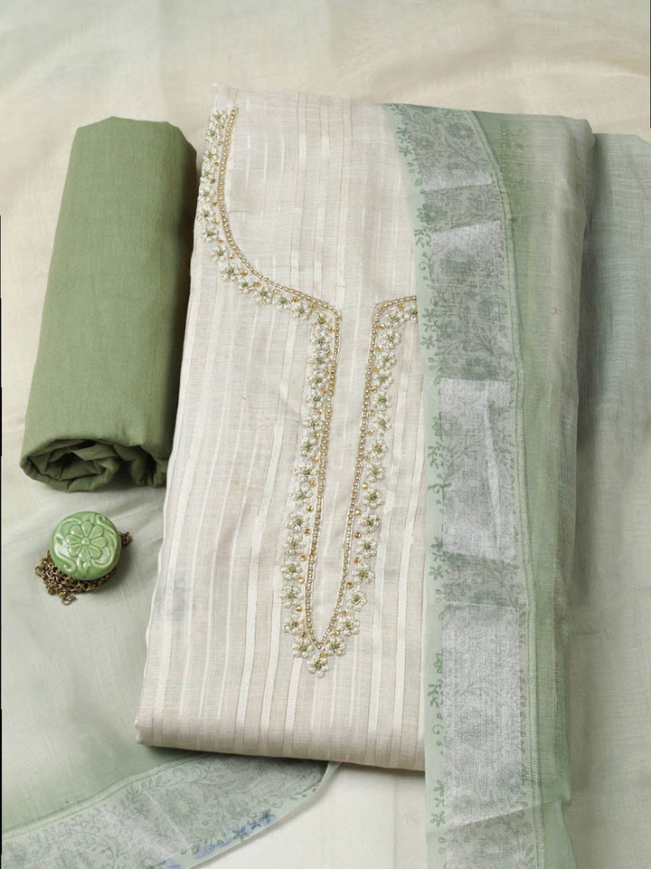 Embroidered Cotton Blend Unstitched Suit With Pant &amp; Dupatta