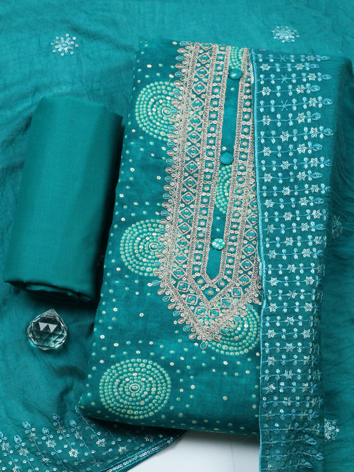 Embroidered Cotton Unstitched Suit With Pant &amp; Dupatta