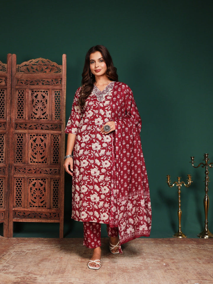 Printed Cotton Blend Kurta With Pant &amp; Dupatta