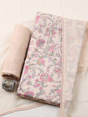 Embellished Cotton Blend Unstitched Suit With Pant & Dupatta