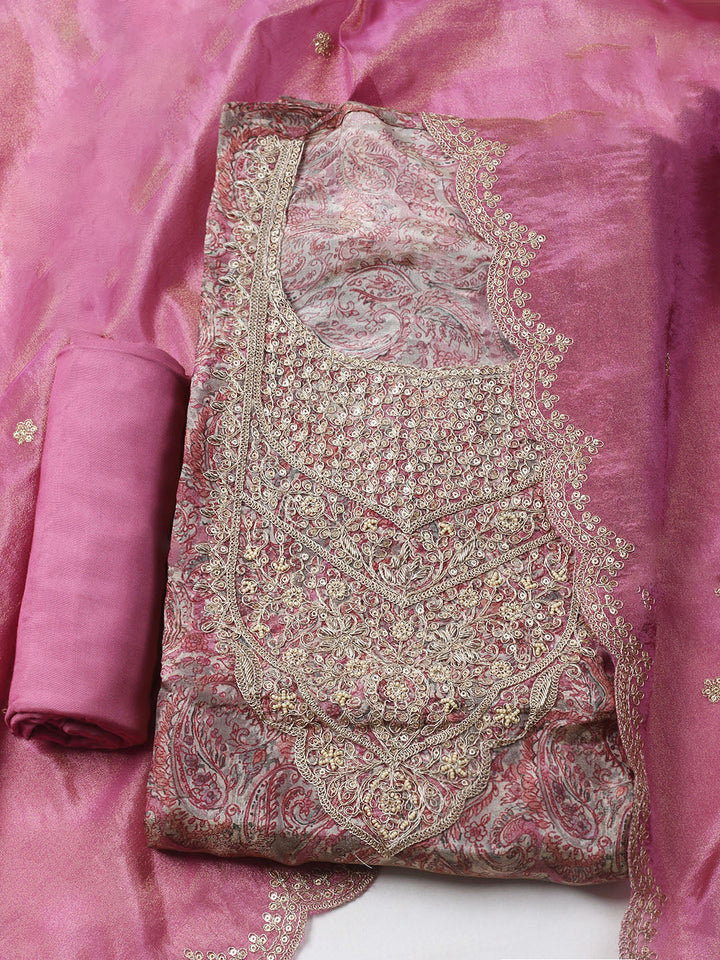 Embroidered Tissue Unstitched Kurta With Pant &amp; Dupatta