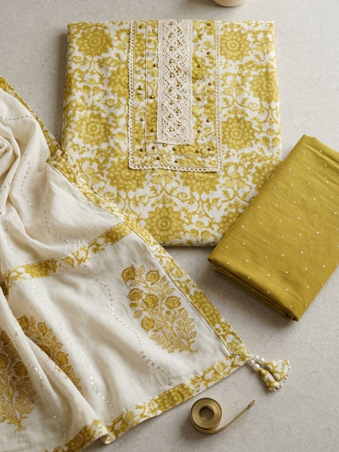 Embroidered Cotton Blend Unstitched Suit With Pant &amp; Dupatta