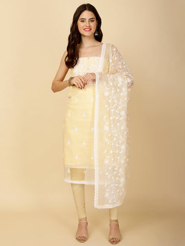 Embroidery Cotton Unstitched Suit Piece With Dupatta