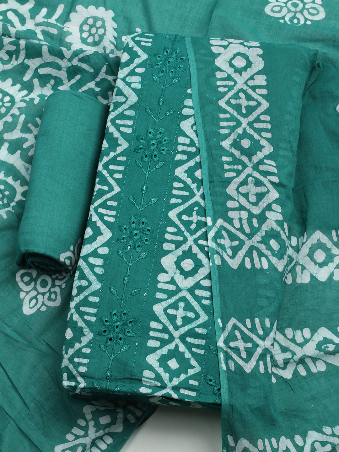 Printed Cotton Blend Unstitched Kurta With Pant &amp; Dupatta