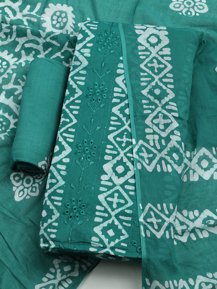 Printed Cotton Blend Unstitched Kurta With Pant &amp; Dupatta