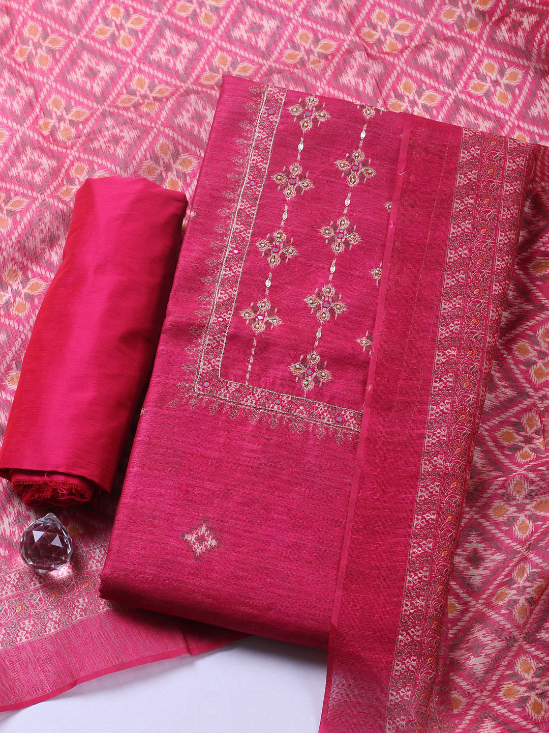 Woven Design Chanderi Unstitched Suit With Pant &amp; Dupatta