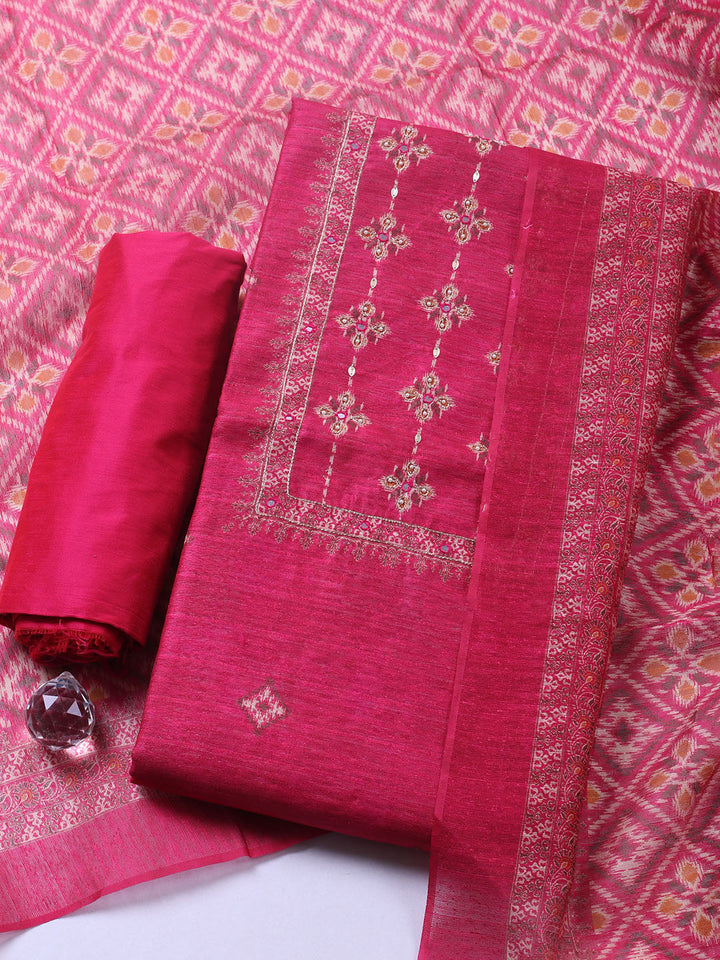 Woven Design Chanderi Unstitched Suit With Pant &amp; Dupatta