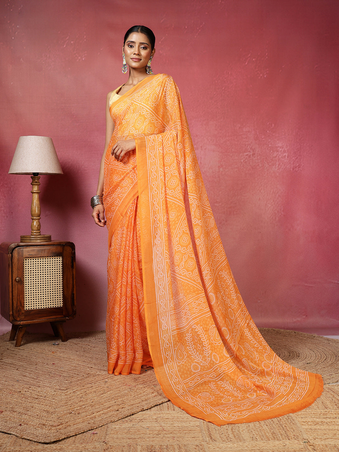 Bandhani Printed Chiffon Saree