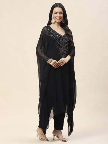 Neck Embroidered Georgette Kurta With Pants