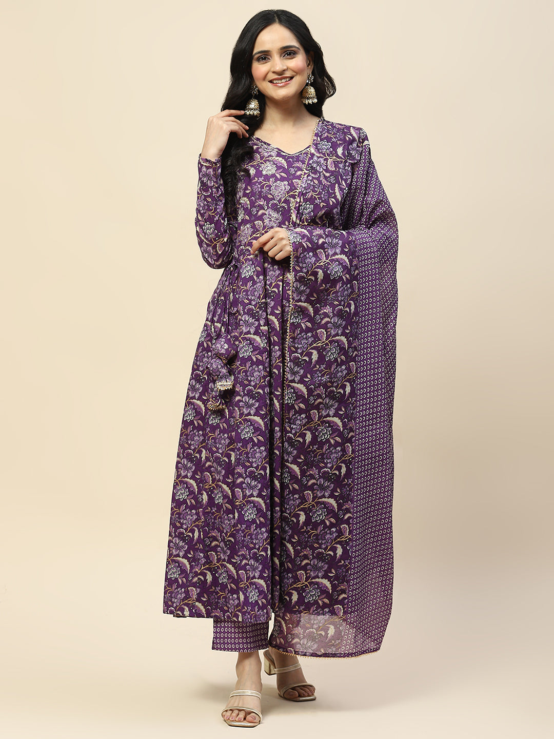 Neck Embroidery Cotton Kurta With Pants & Dupatta