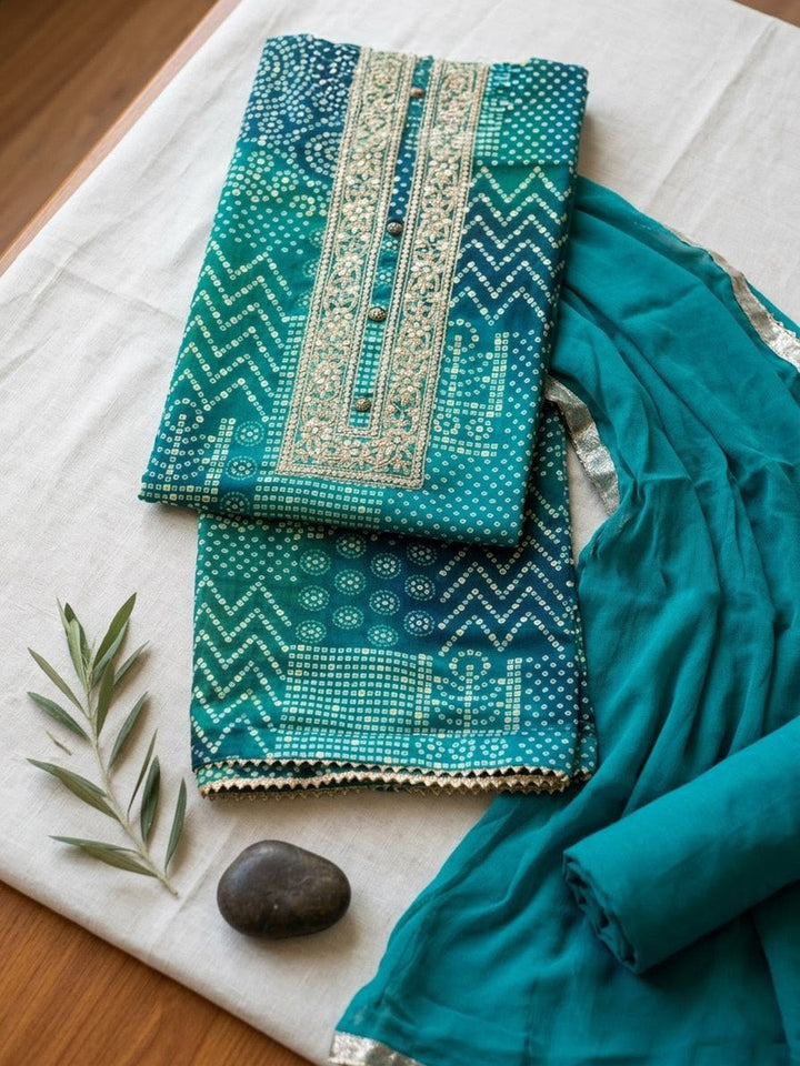 Embroidered Cotton Blend Unstitched Suit With Pant &amp; Dupatta