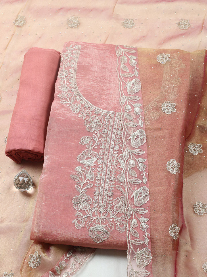 Embroidered Tissue Unstitched Suit With Pant &amp; Dupatta