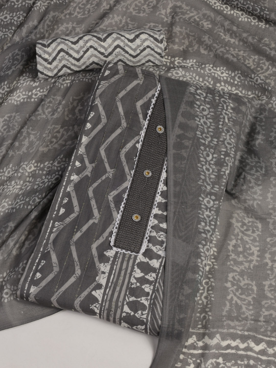 Printed Cotton Blend Unstitched Suit With Dupatta