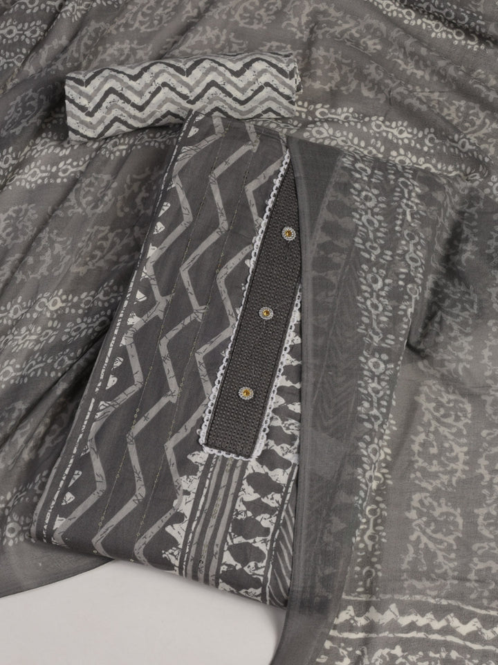 Printed Cotton Blend Unstitched Suit With Dupatta