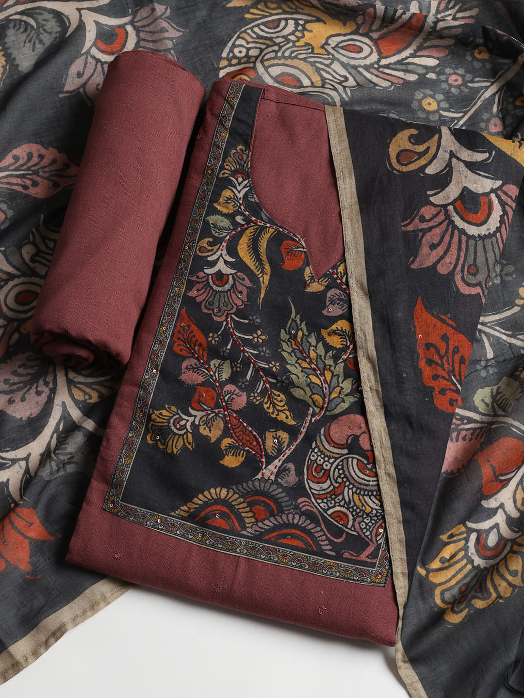 Printed Cotton Blend Unstitched Suit With Dupatta
