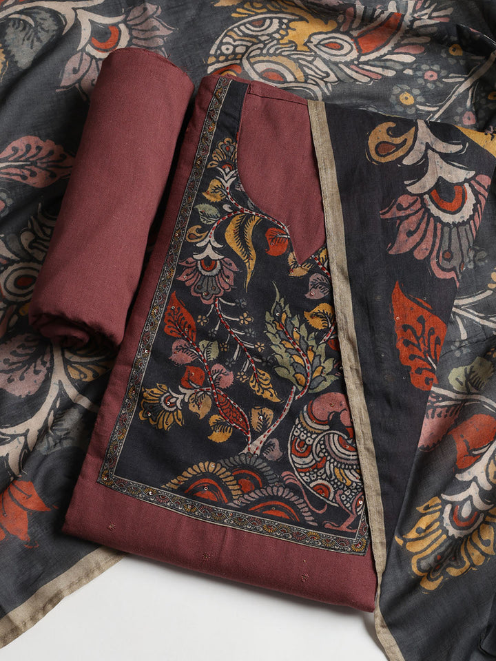 Printed Cotton Blend Unstitched Suit With Dupatta