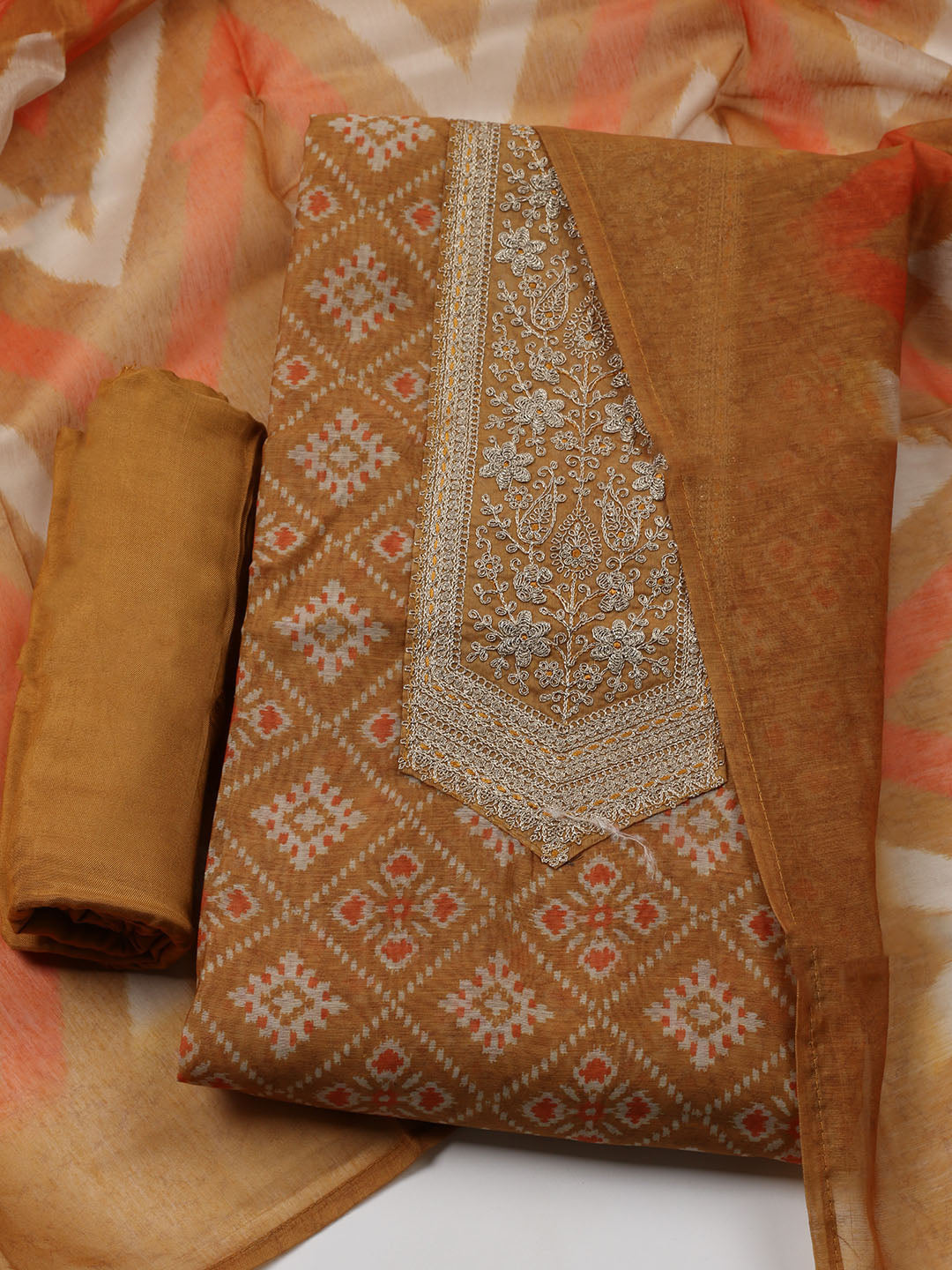 Embroidered Chanderi Unstitched Suit With Dupatta