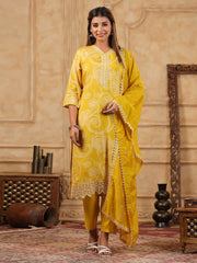 Printed Muslin Kurta With Pants & Dupatta