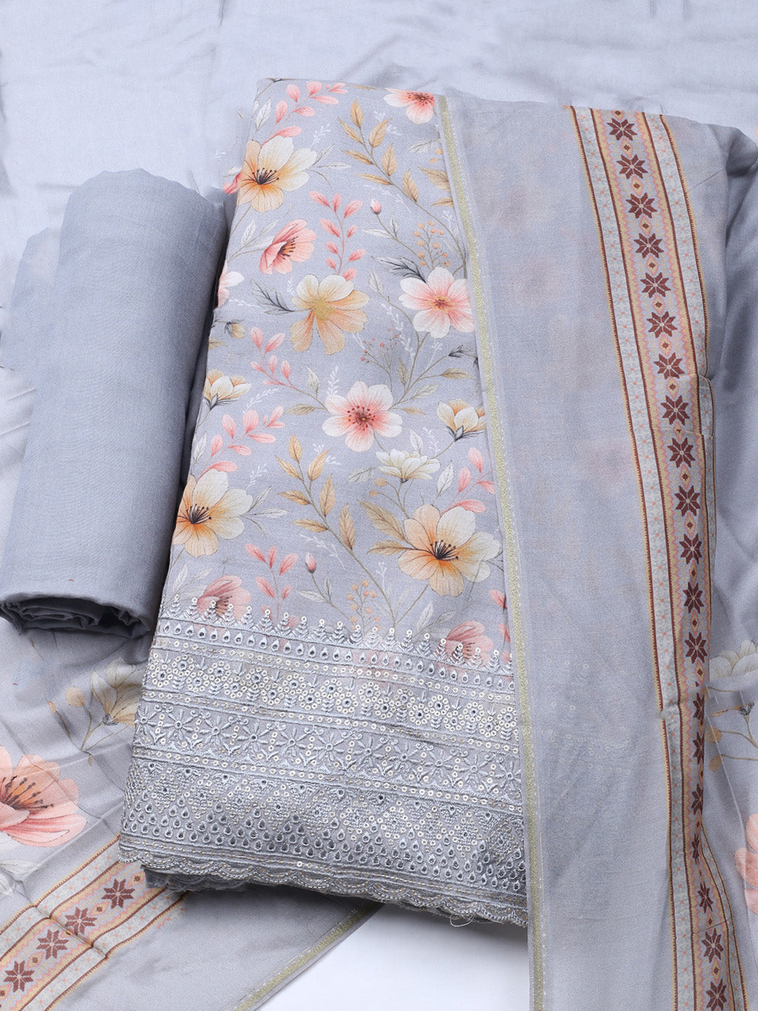 Printed Muslin Unstitched Suit With Dupatta