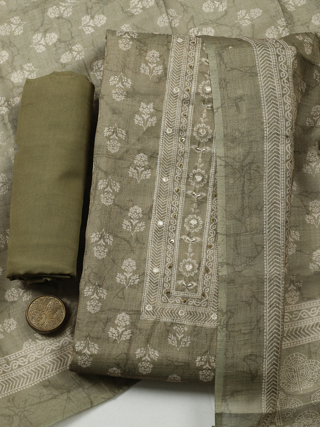 Embellished Tissue Unstitched Suit With Pant &amp; Dupatta