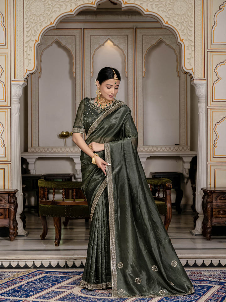 Stone Embroidery Organza Saree