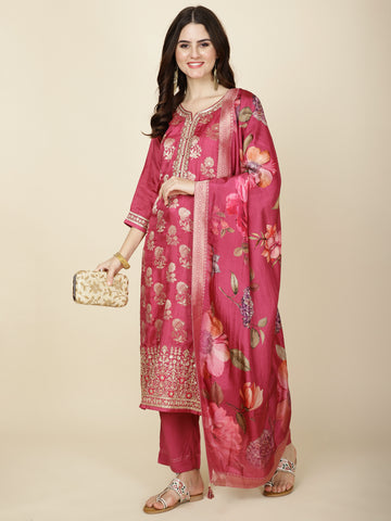 Zari Booti Woven Kurta With Pants & Dupatta