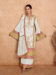 Embroidered Chinon Kurta With Plazzo & Dupatta