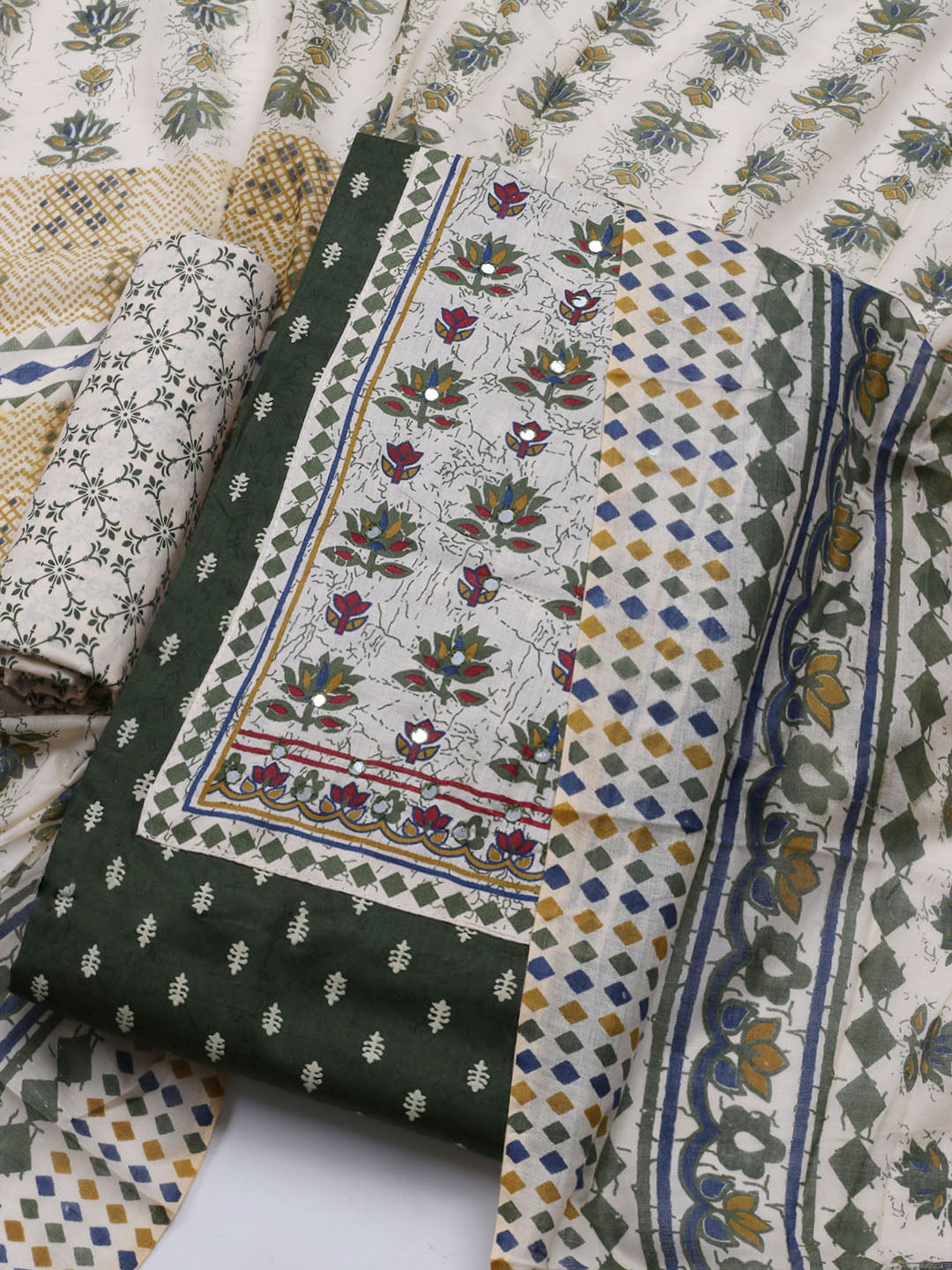 Printed Cotton Blend Unstitched Suit With Dupatta
