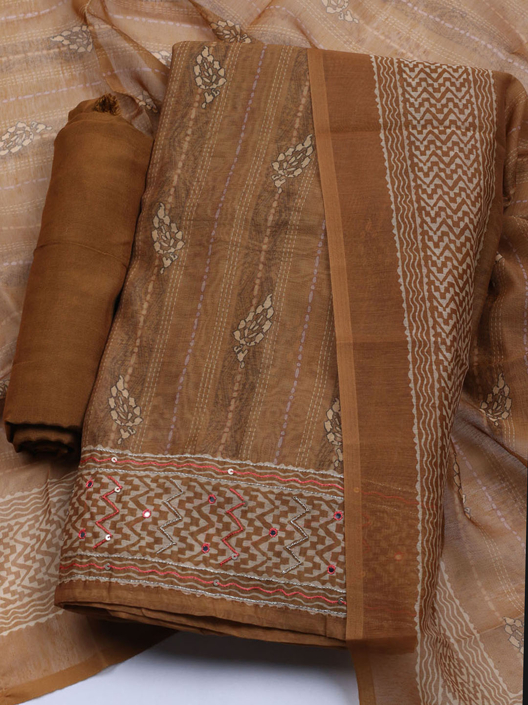 Printed Chanderi Unstitched Suit With Dupatta