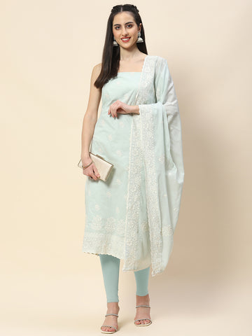 Ghera With Booti Embroidery Cotton Unstitched Suit Piece With Dupatta