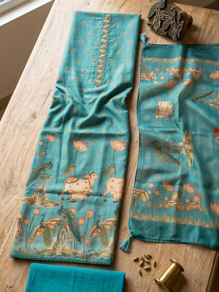 Embroidered Tissue Unstitched Suit With Pant &amp; Dupatta