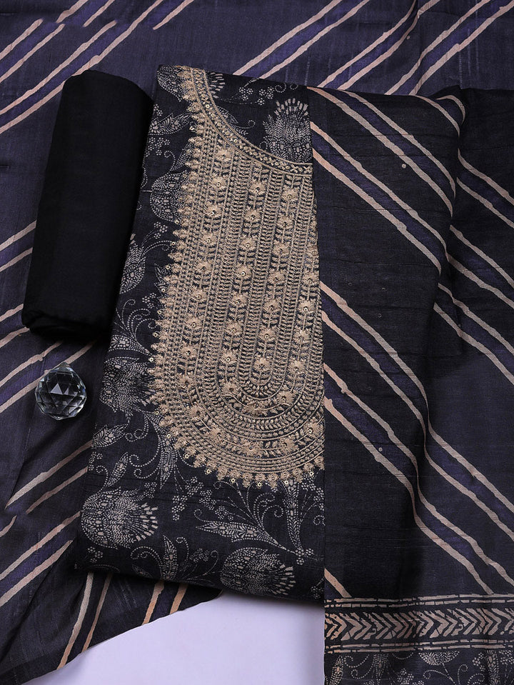 Embroidered Cotton Blend Unstitched Suit With Pant &amp; Dupatta