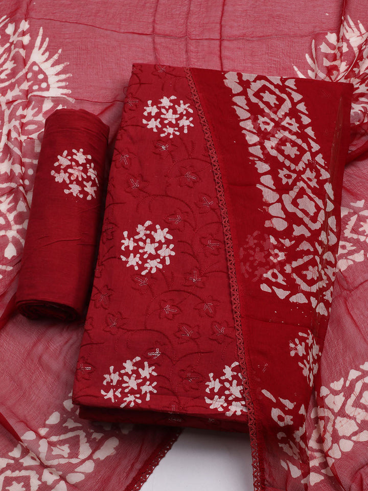 Printed Cotton Blend Unstitched Kurta With Pant &amp; Dupatta