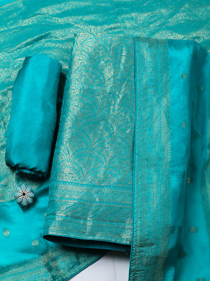 Woven Design Chanderi Unstitched Suit With Pant &amp; Dupatta