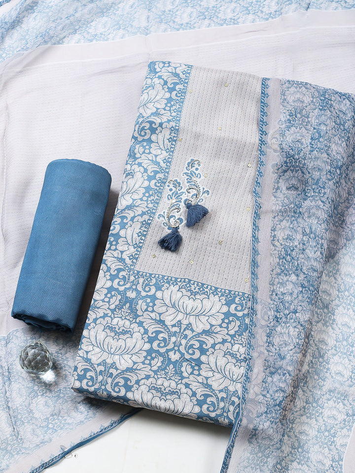 Printed Muslin Unstitched Suit With Pant &amp; Dupatta