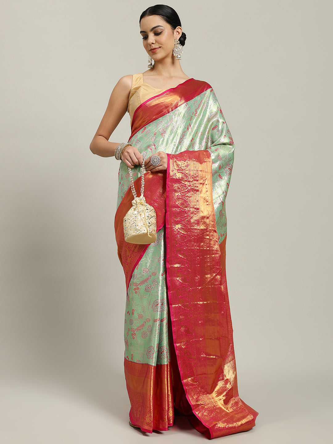 Woven Brodcade Zari Jaal Art Silk Saree