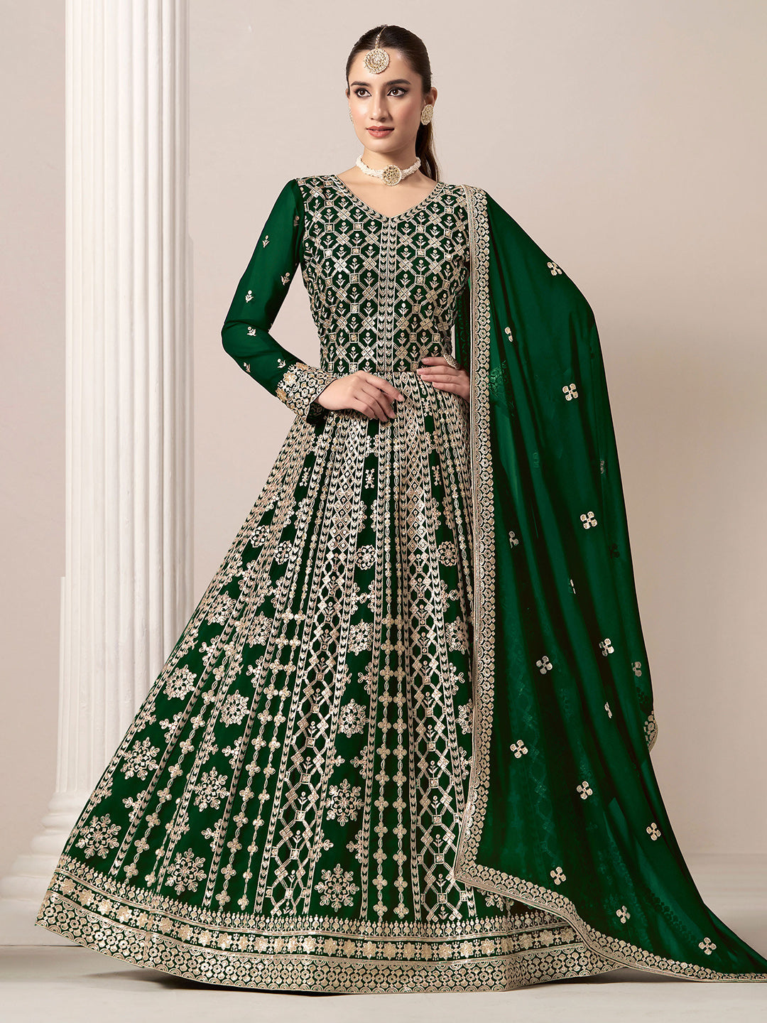 Embroidered Georgette Semi Stitched Kurta With Salwar &amp; Dupatta
