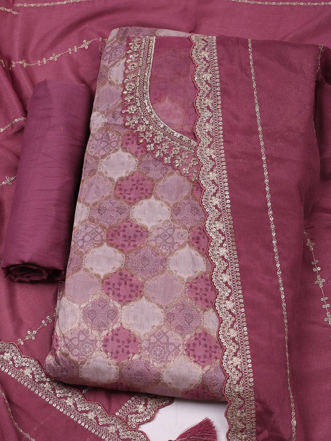Woven Design Cotton Blend Unstitched Suit With Dupatta