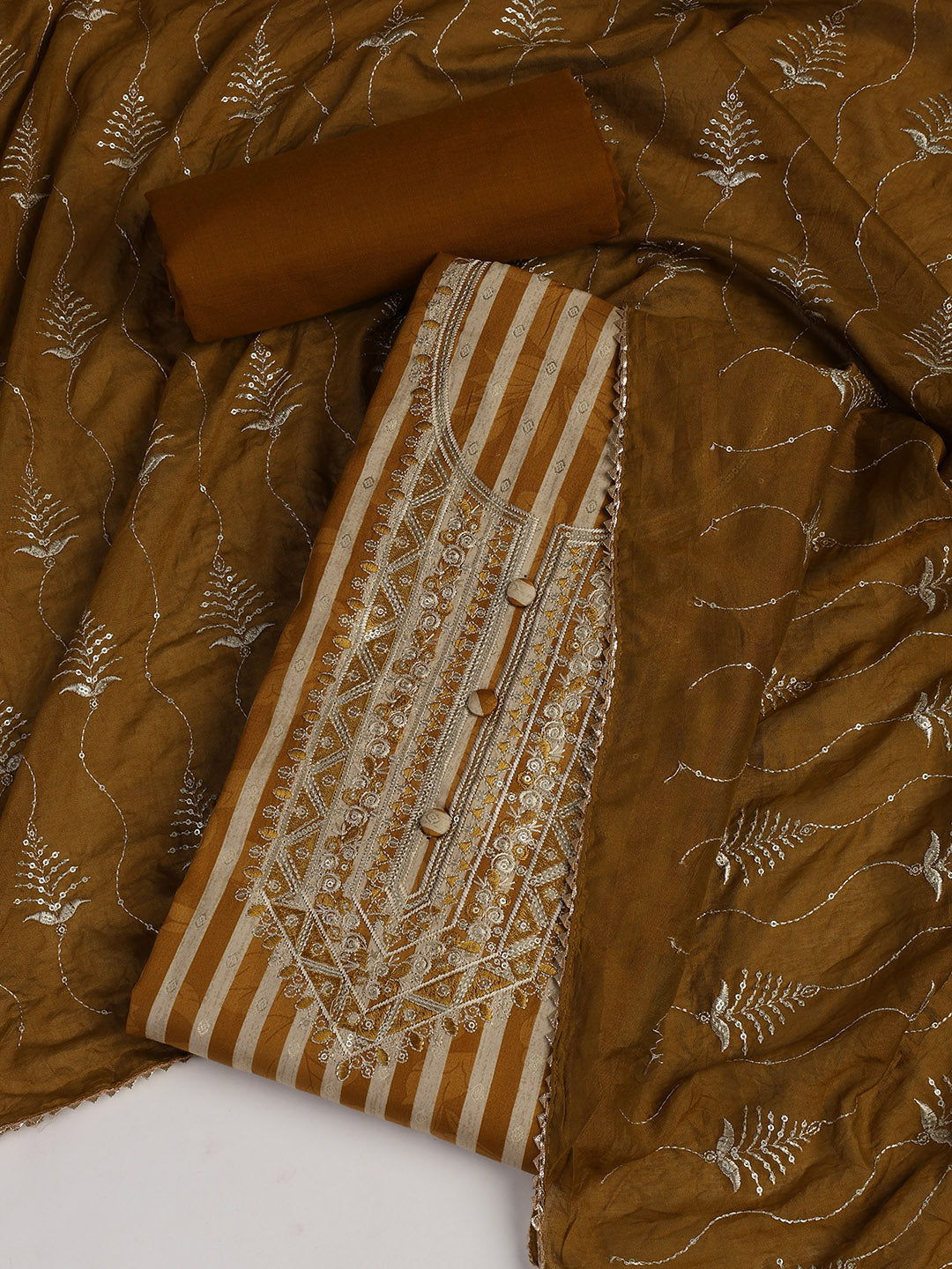 Neck Embroidered Cotton Blend Unstitched Suit With Dupatta
