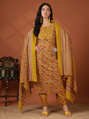 Printed Cotton Blend Kurta With Pant & Dupatta