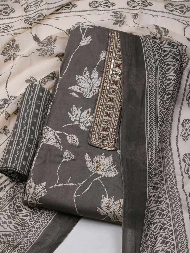 Printed Cotton Blend Unstitched Suit With Dupatta