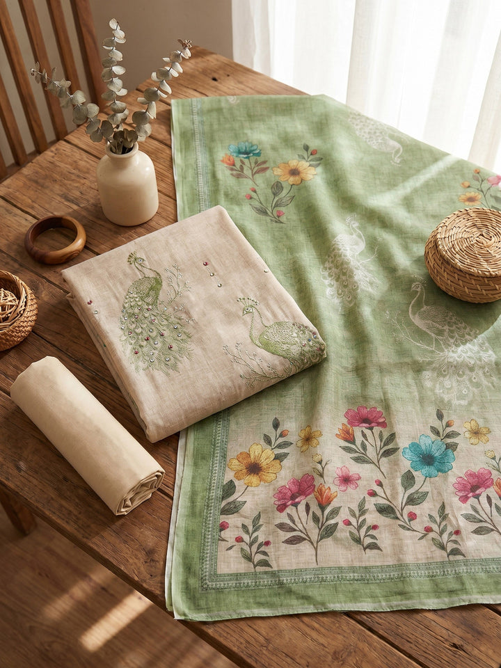 Printed Linen Unstitched Suit With Dupatta