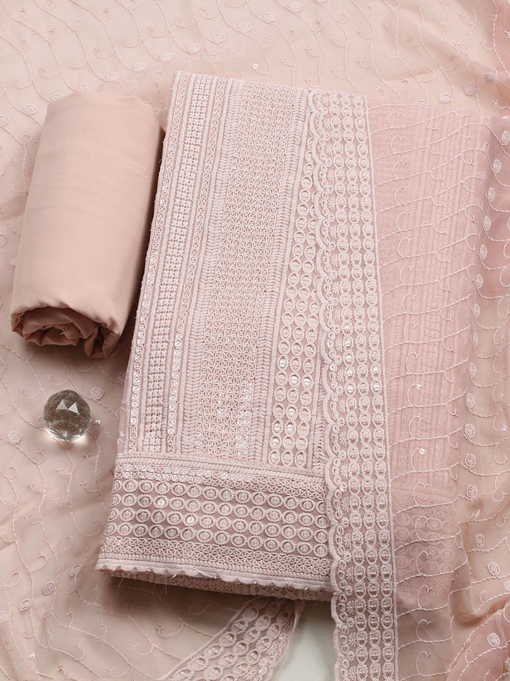 Embroidered Georgette Unstitched Suit With Pant &amp; Dupatta